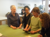 Thumbnail image of "Lively discussion with members of Zea Mays Print Studio"