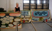 Thumbnail image of "On sabbatical working on large scale woodcuts, Venice Printmaking Studio, April                        "